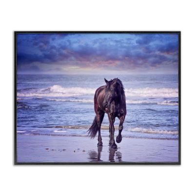 Stupell Industries Wild Horse on Beach Colorful Blue Sunset