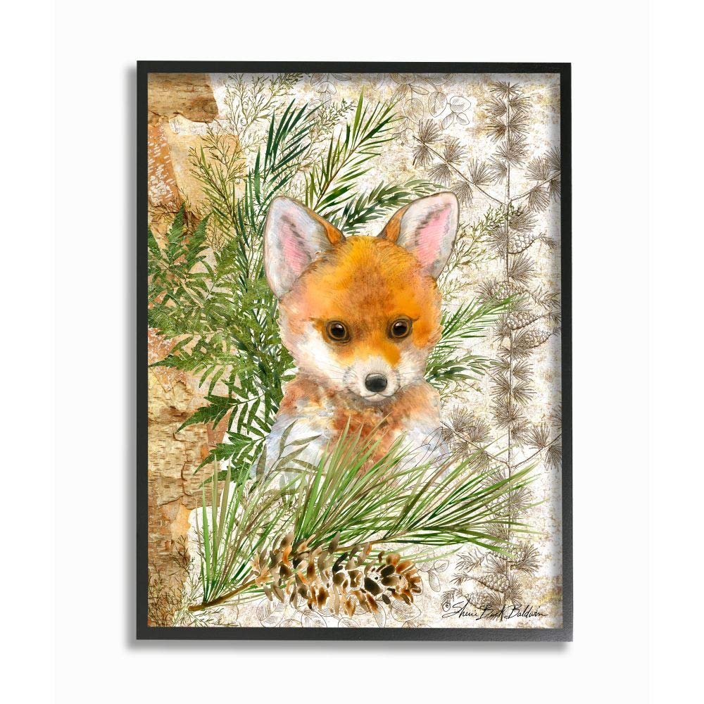 Stupell Industries Nursery Red Fox Forest Animal Children's Illustration, Designed by Sherri Buck Baldwin Wall Art, 16 x 20, Black Framed