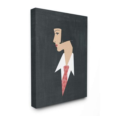 Stupell Industries Retro Pop Female Portrait Fashion Tie Detail