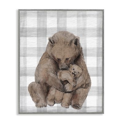 Bear and Cub Plaid Woodland Nursery, 16 x 20 Inch Framed Gicle Print