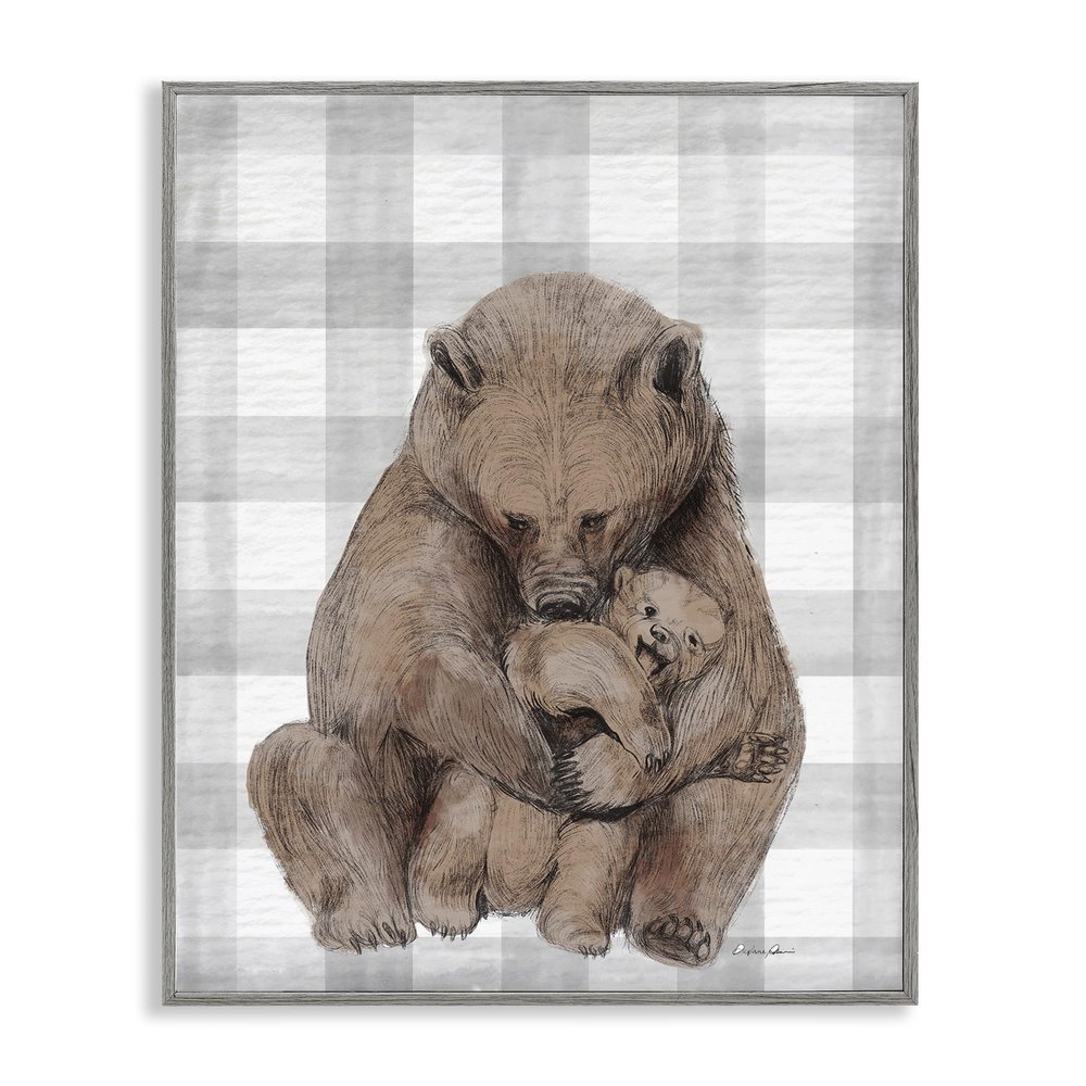 Bear and Cub Plaid Woodland Nursery, 16 x 20 Inch Framed Gicle Print