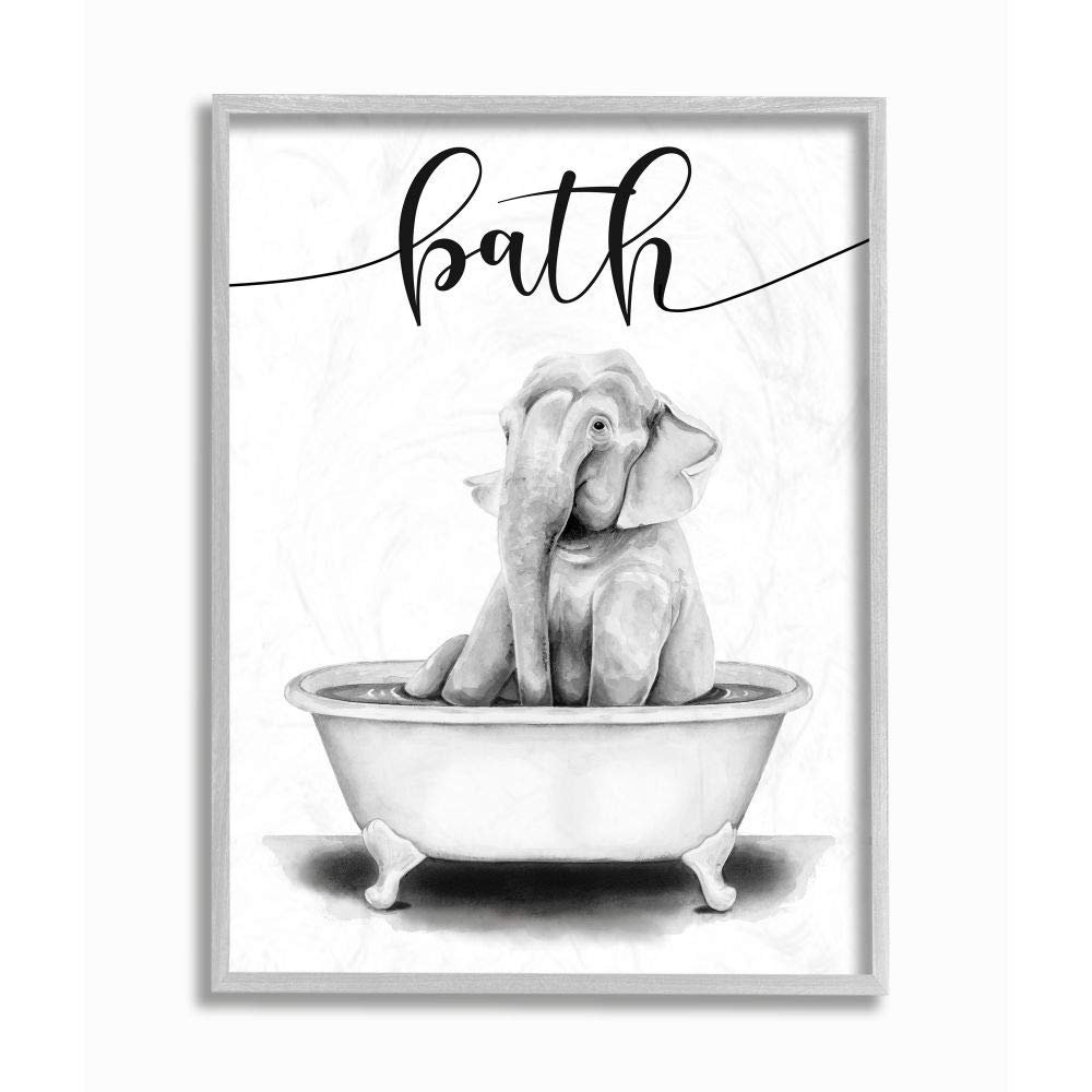Stupell Industries Elephant Animal Bath Tub Sketch Cleanliness, Designed by Rachel Nieman Wall Art, 16 x 20, Grey Framed