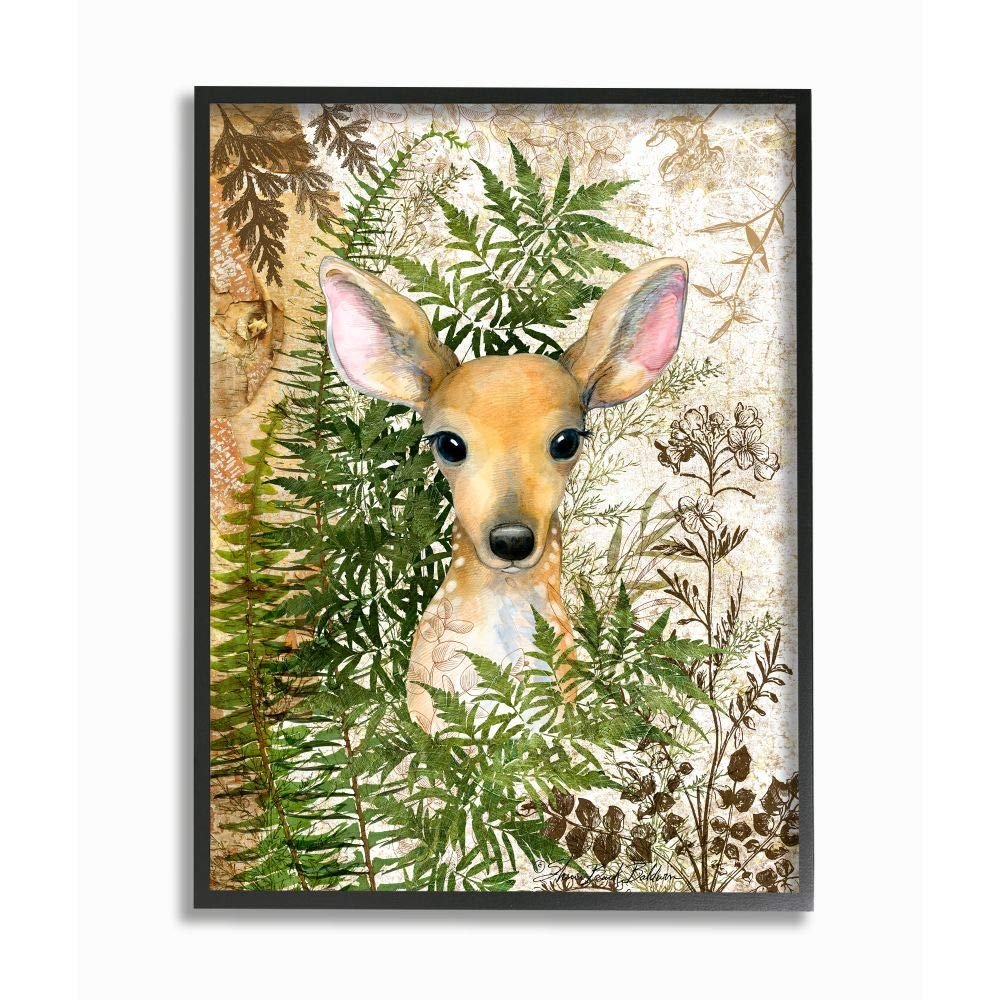 Stupell Industries Rustic Baby Fawn Children's Forest Animal Illustration, Designed by Sherri Buck Baldwin Wall Art, 16 x 20, Black Framed