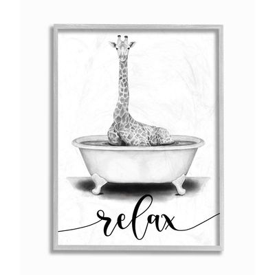 Stupell Industries Giraffe Bathroom Sketch Bath Relaxation Animal Design