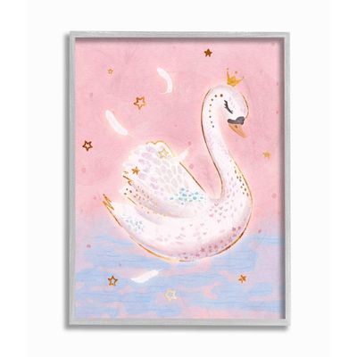 Stupell Industries Princess Swan Lake Girl's Nursery Animal Illustration, Designed by Ziwei Li Wall Art, 16 x 20, Grey Framed