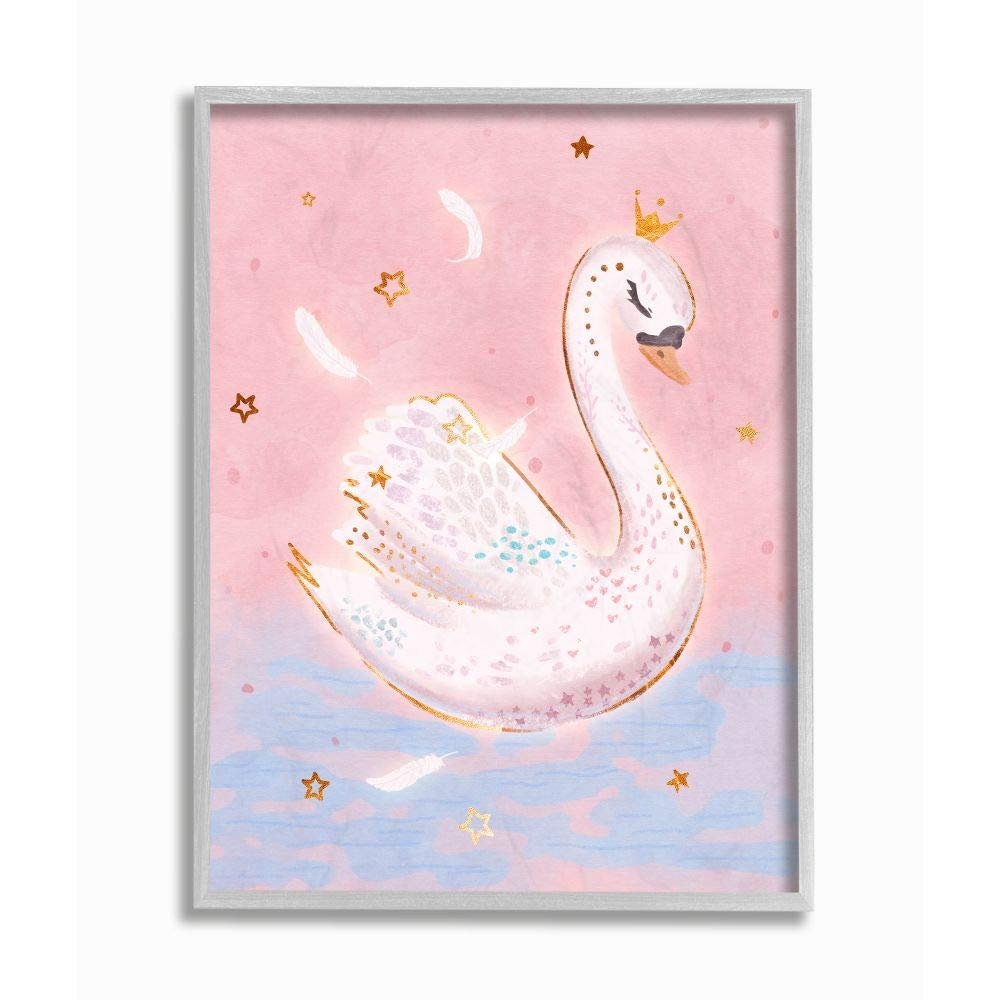 Stupell Industries Princess Swan Lake Girl's Nursery Animal Illustration, Designed by Ziwei Li Wall Art, 16 x 20, Grey Framed