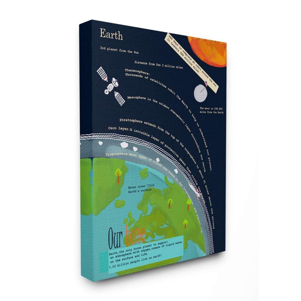 Stupell Industries Kids' Planet Earth Facts Outer Space View, Designed by Sangita Bachelet Wall Art, 24 x 30, Canvas
