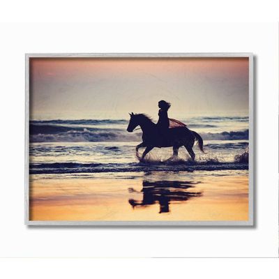 Stupell Industries Sunset Beach Horseback Rider Female Silhouette