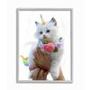 Stupell Industries Floral Kitten Fantasy Feline Rainbow Horn and Tail, Designed by Ziwei Li Wall Art, 16 x 20, Grey Framed view 1