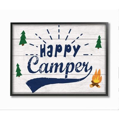 Stupell Industries Bright Rustic Sign Happy Camper Phrase Nature Activities