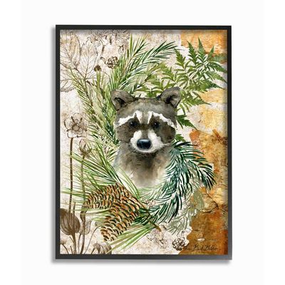 Stupell Industries Children's Racoon in Forest Wild Animal Illustration, Designed by Sherri Buck Baldwin Wall Art, 16 x 20, Black Framed