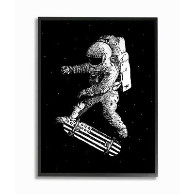 Stupell Industries Space Skateboard Skating Astronaut USA Flag Board, Designed by Robert Farkas Wall Art, 16 x 20, Black Framed