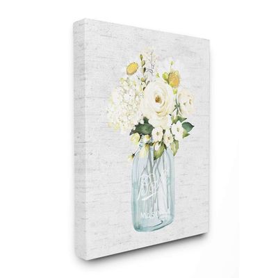 Stupell Industries Quaint Spring Floral Bouquet in Simple Blue Jar, Designed by Lettered and Lined Wall Art, 16 x 20, Canvas