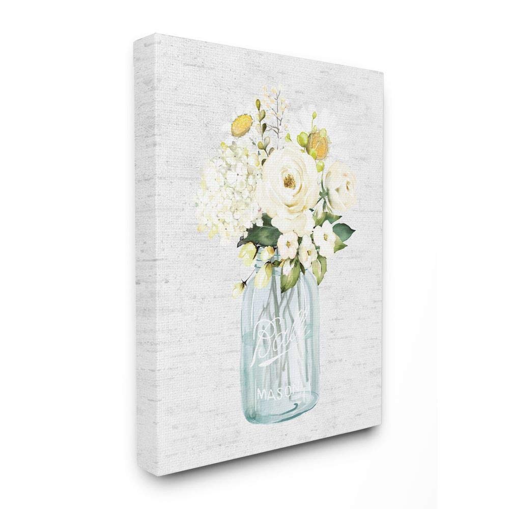 Stupell Industries Quaint Spring Floral Bouquet in Simple Blue Jar, Designed by Lettered and Lined Wall Art, 16 x 20, Canvas