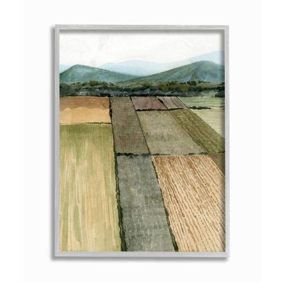 Stupell Industries Soft Green Farm Land and Mountain Landscape, Designed by Grace Popp Wall Art, 16 x 20, Grey Framed