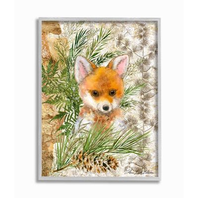 Stupell Industries Nursery Red Fox Forest Animal Children's Illustration, Designed by Sherri Buck Baldwin Wall Art, 16 x 20, Grey Framed