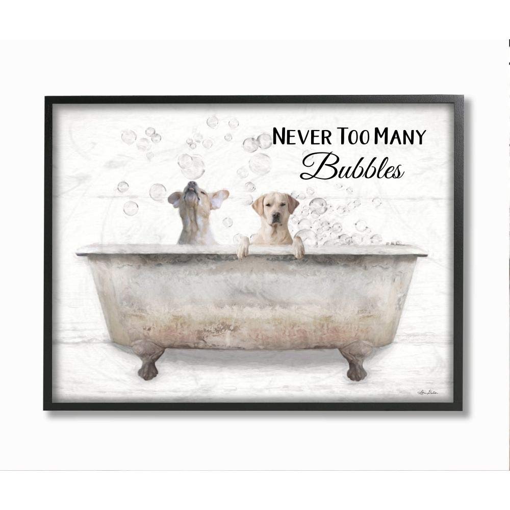 Stupell Industries Never Too Many Bubbles Quote Family Pet Dog Bath, Designed by Lori Deiter Wall Art, 16 x 20, Black Framed