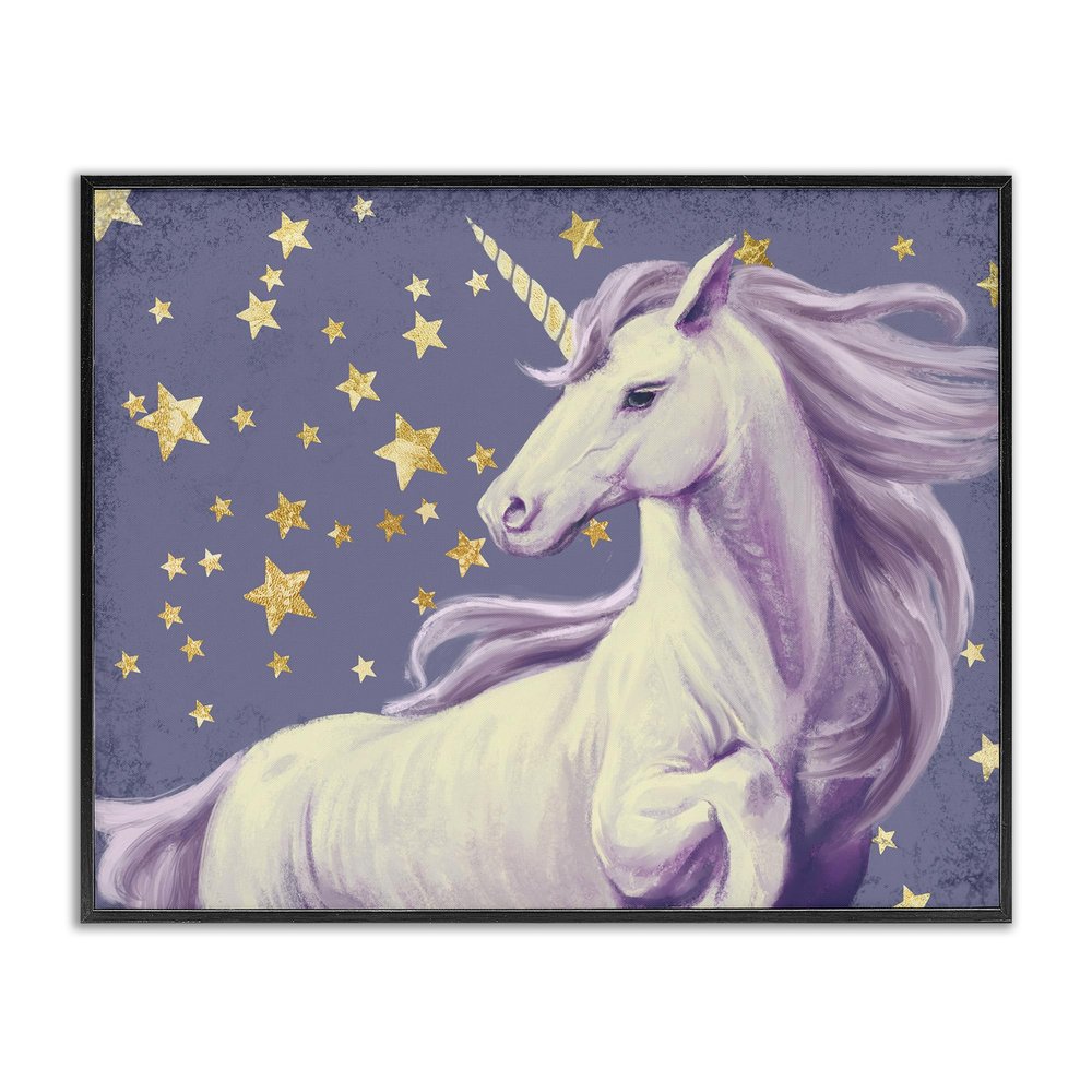 Stupell Industries Purple Unicorn in Starry Night Sky Space Fantasy, Designed by Ziwei Li Wall Art, 16 x 20, Black Framed