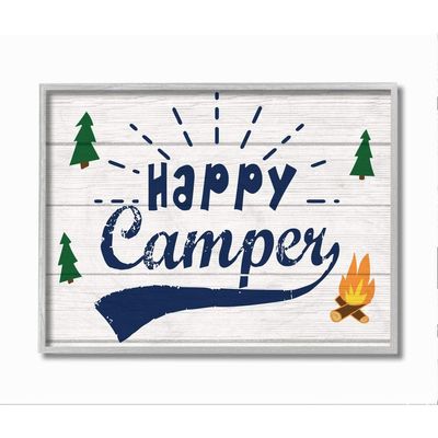 Stupell Industries Bright Rustic Sign Happy Camper Phrase Nature Activities