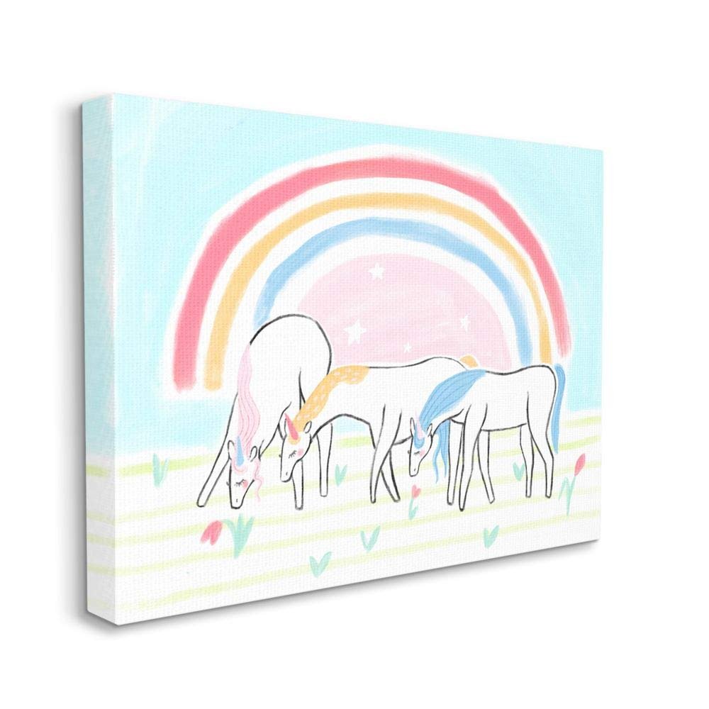 Stupell Industries Unicorns Grazing Rainbow Floral Field Kid's Illustration, Designed by Daphne Polselli Wall Art, 24 x 30, Canvas