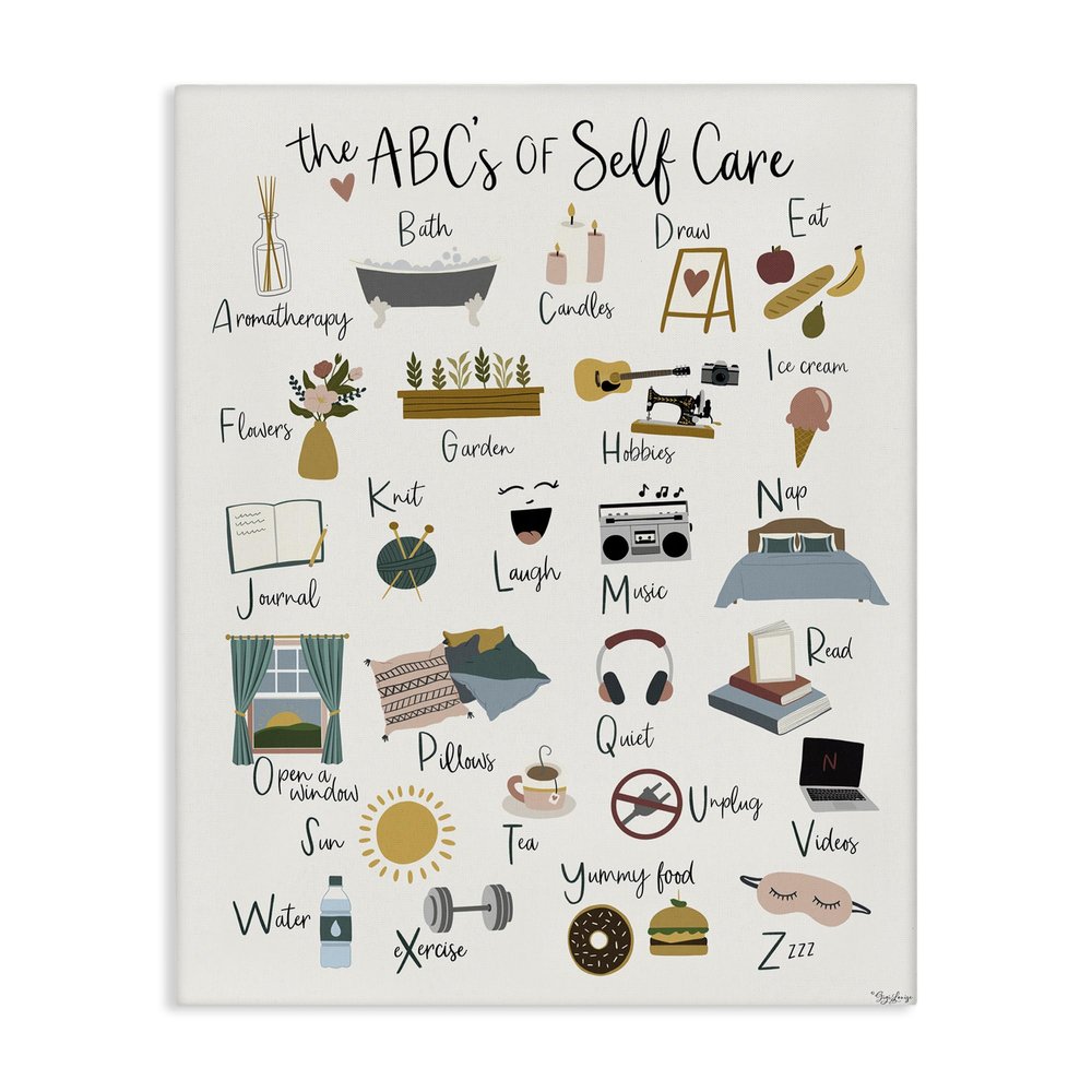 Stupell Industries 'ABC's of Self Care', Canvas Art, 16 x 20 Inches, Easy to Hang and Sturdy, Made in USA, by Gigi Louise
