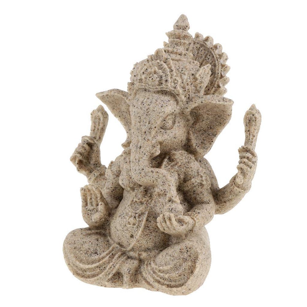 Inzopo Ganesh Buddha Statue Sandstone Elephant Sculpture, Ganesha Elephant God Statue Sandstone Handmade Sculpture Buddha Figurine Decoration - Beige