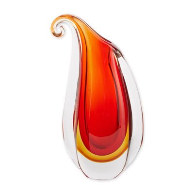 Red Curl Art Glass Vase 6.5x3x10.75