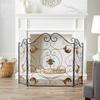 Zingz & Thingz 3 Panel Decorative Iron and Mesh Metal Fireplace Screen, Gold Fleur de Lis, 27.5x10.5x31 view 3