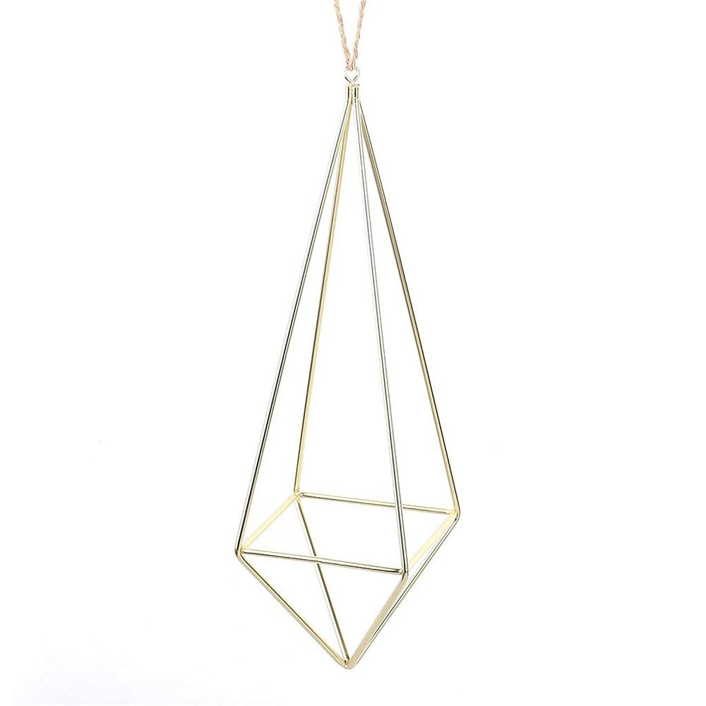 Youngy Gold Hanging Air Plant Holder with Chain Hanging Air Plant Holder Geometric Planter Metal Airplant Rack Hanger - Gold