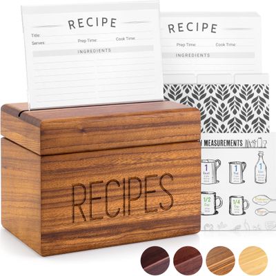 Apace Living Recipe Box with 50 Recipe Cards and Dividers - Vintage Style Sapele Wood 4x6 Recipe Holder Card Box - Exclusively from the Premier Collection - Fits 240 Cards