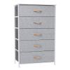 Crestlive Products Vertical Dresser Storage Tower - Sturdy Steel Frame, Wood Top, Easy Pull Fabric Bins - Wide Organizer Unit for Bedroom, Hallway, Entryway, Closets - 5 Drawers(Light Gray) view 1