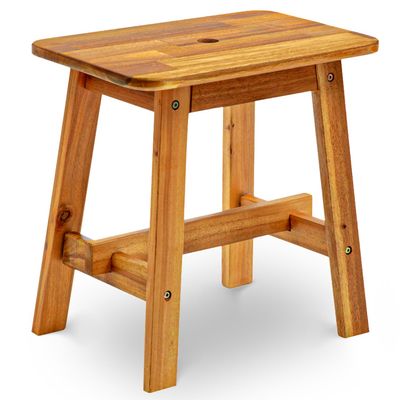 BEEFURNI Rectangular Acacia Wood Stool, Small Bench Seat, 18 Inch Stool, Wood Bathroom Vanity Bench, Plant Stand Indoor, 350 LBS Load Capacity, 1-Year Manufacturer Warranty (Natural Acacia)