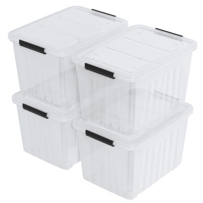 Farmoon 70 Quart Clear Storage Bin with Wheels, Large Plastic Lidded Container Box, 4 Packs