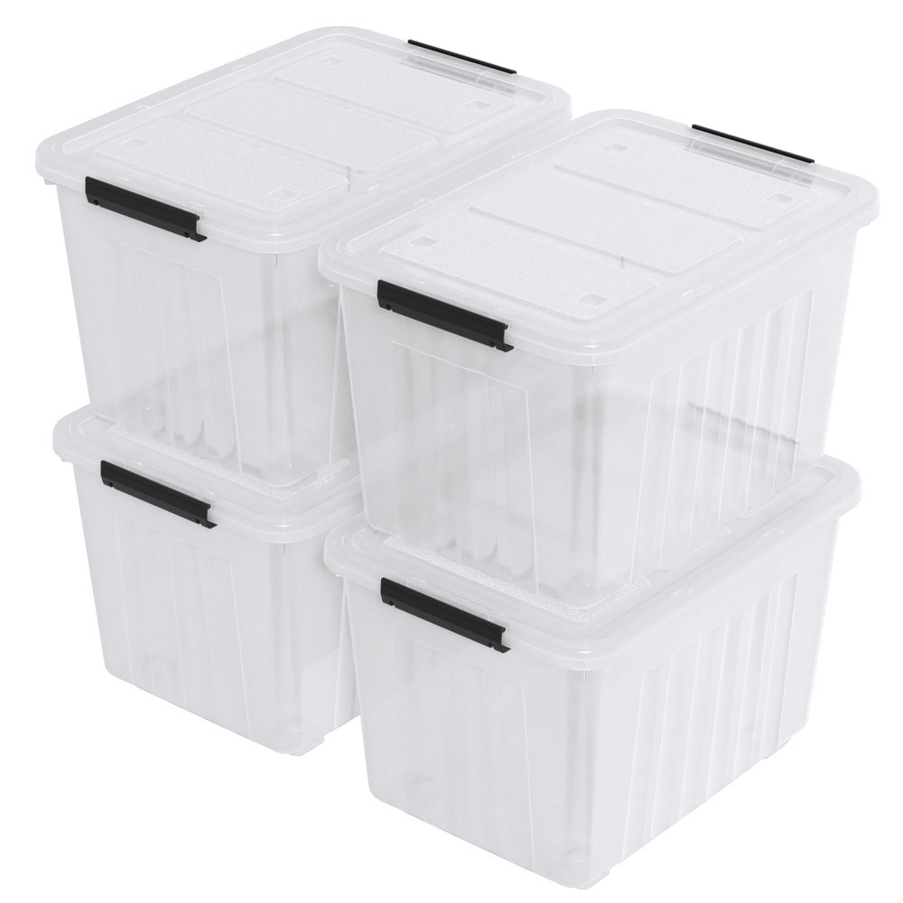 Farmoon 70 Quart Clear Storage Bin with Wheels, Large Plastic Lidded Container Box, 4 Packs