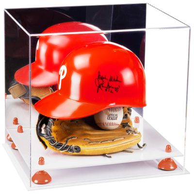 Better Display Cases Versatile Acrylic Display Case - Large Rectangle Box with Mirror, Orange Risers and White Base 14.5" x 11" x 12" (V44)