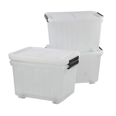 Dehouse 30 L Ultra Latching Box, Storage Bins with Lids, Clear Plastic, Organizing Containers for Closet, Bathroom, and Office