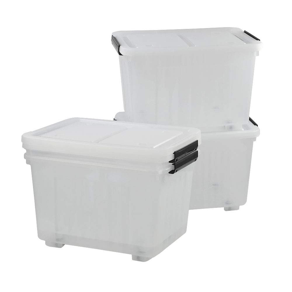 Dehouse 30 L Ultra Latching Box, Storage Bins with Lids, Clear Plastic, Organizing Containers for Closet, Bathroom, and Office