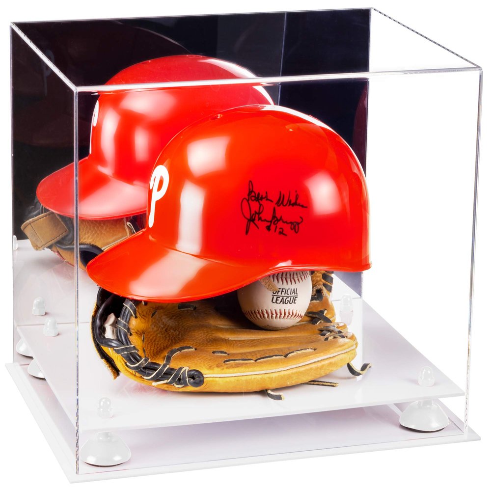 Better Display Cases Versatile Acrylic Display Case - Large Rectangle Box with Mirror, White Risers and White Base 14.5" x 11" x 12" (V44)