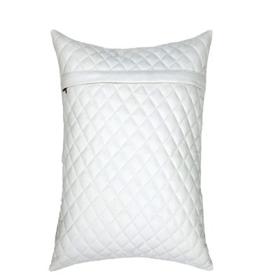 Azrah Traders 100% Lambskin Leather Diamond Lattice Pattern Pillow Cover - Sofa Cushion Case - Decorative Throw Covers for Living Room & Bedroom - 20x20 Inches - White Pack of 1