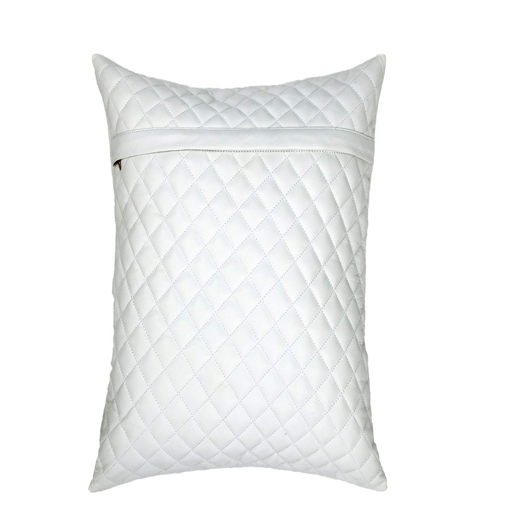 Azrah Traders 100% Lambskin Leather Diamond Lattice Pattern Pillow Cover - Sofa Cushion Case - Decorative Throw Covers for Living Room & Bedroom - 20x20 Inches - White Pack of 1