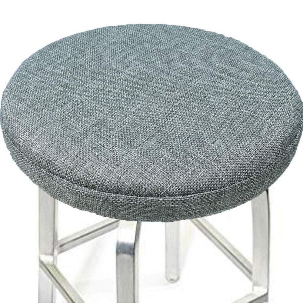 ALoveTree Round Stool Covers Breathable Linen Padding Cushion Round Stool Seat Cover with Elastic Protectors Diam 13"(Thk 0.8") Deep Gray