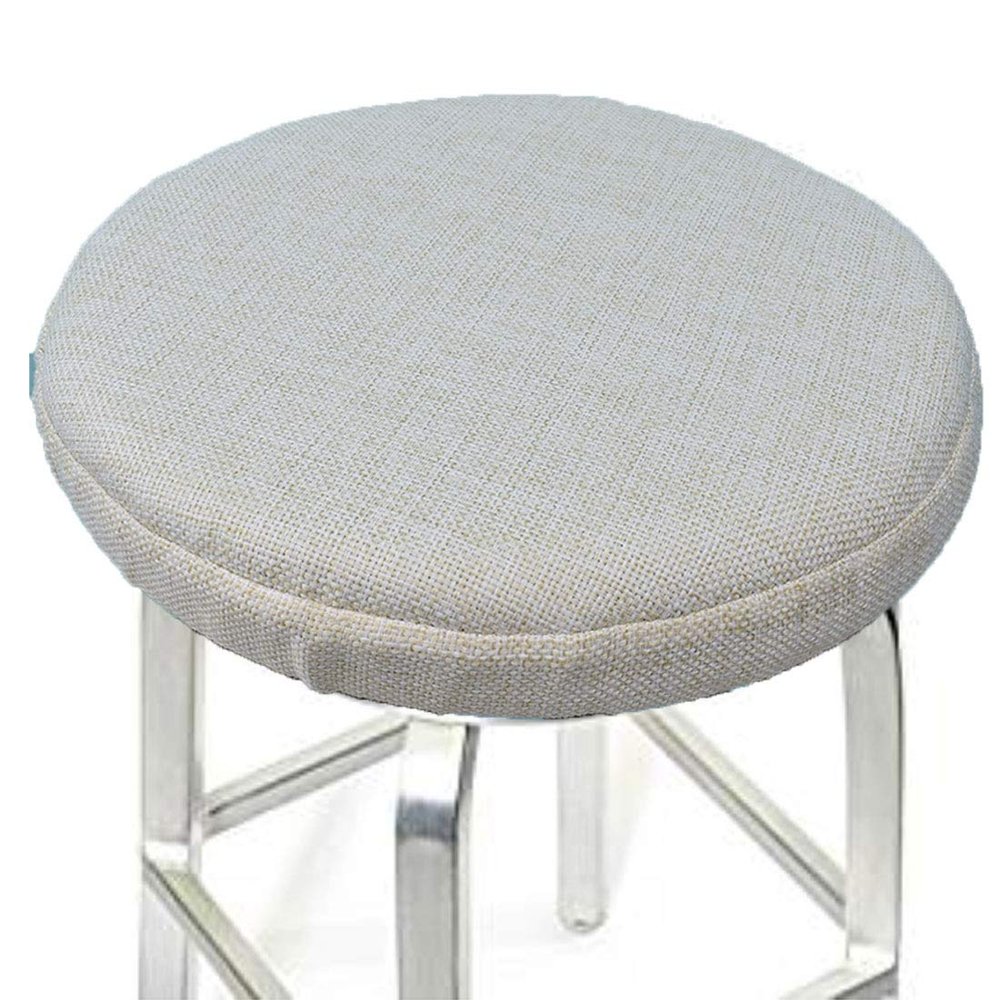 ALoveTree Round Stool Covers Breathable Linen Padding Cushion Round Stool Seat Cover with Elastic Protectors Diam 12"(Thk 2") Ivory White