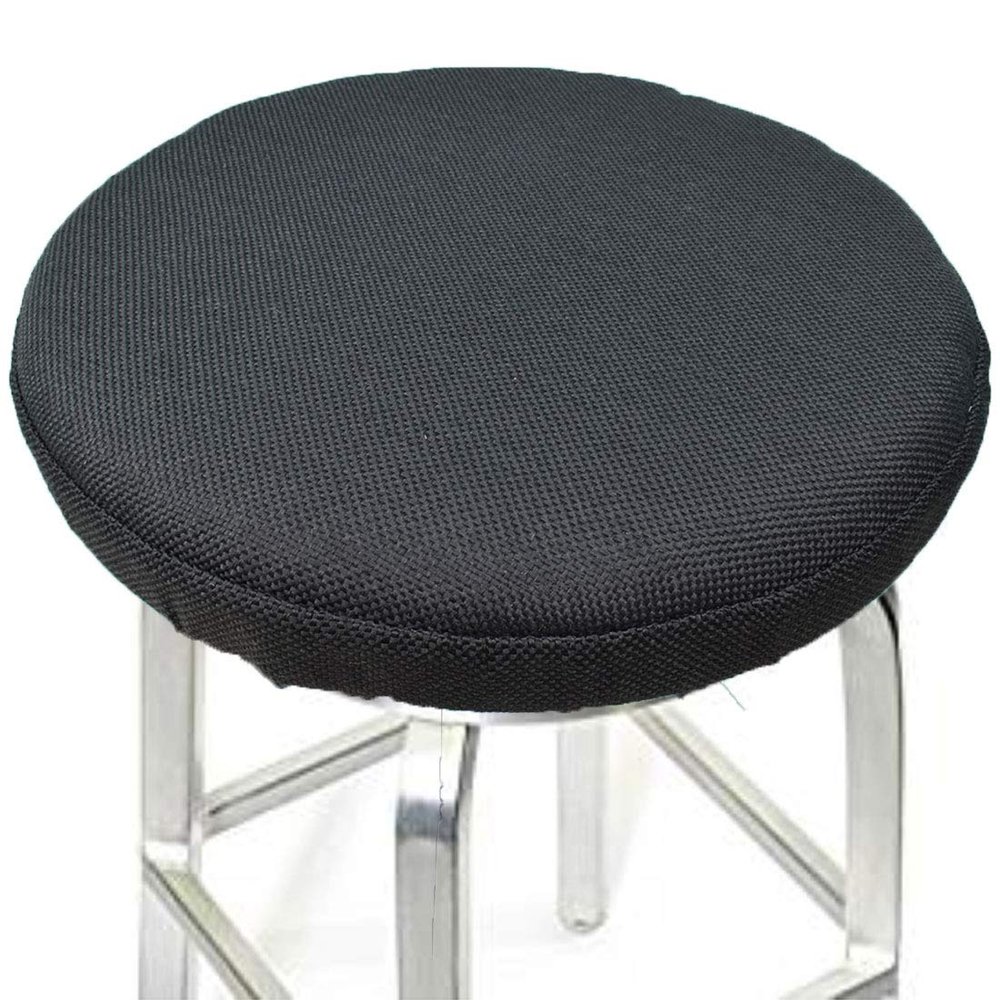 ALoveTree Round Stool Covers Breathable Linen Padding Cushion Round Stool Seat Cover with Elastic Protectors Diam 13"(Thk 0.4") Black