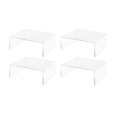Marketing Holders 4 Pack Acrylic Riser Display Stands Clear 10" x 8" x 3" Retail Showcase Countertop Platform for Collectible Merchandise Figures and Figurines