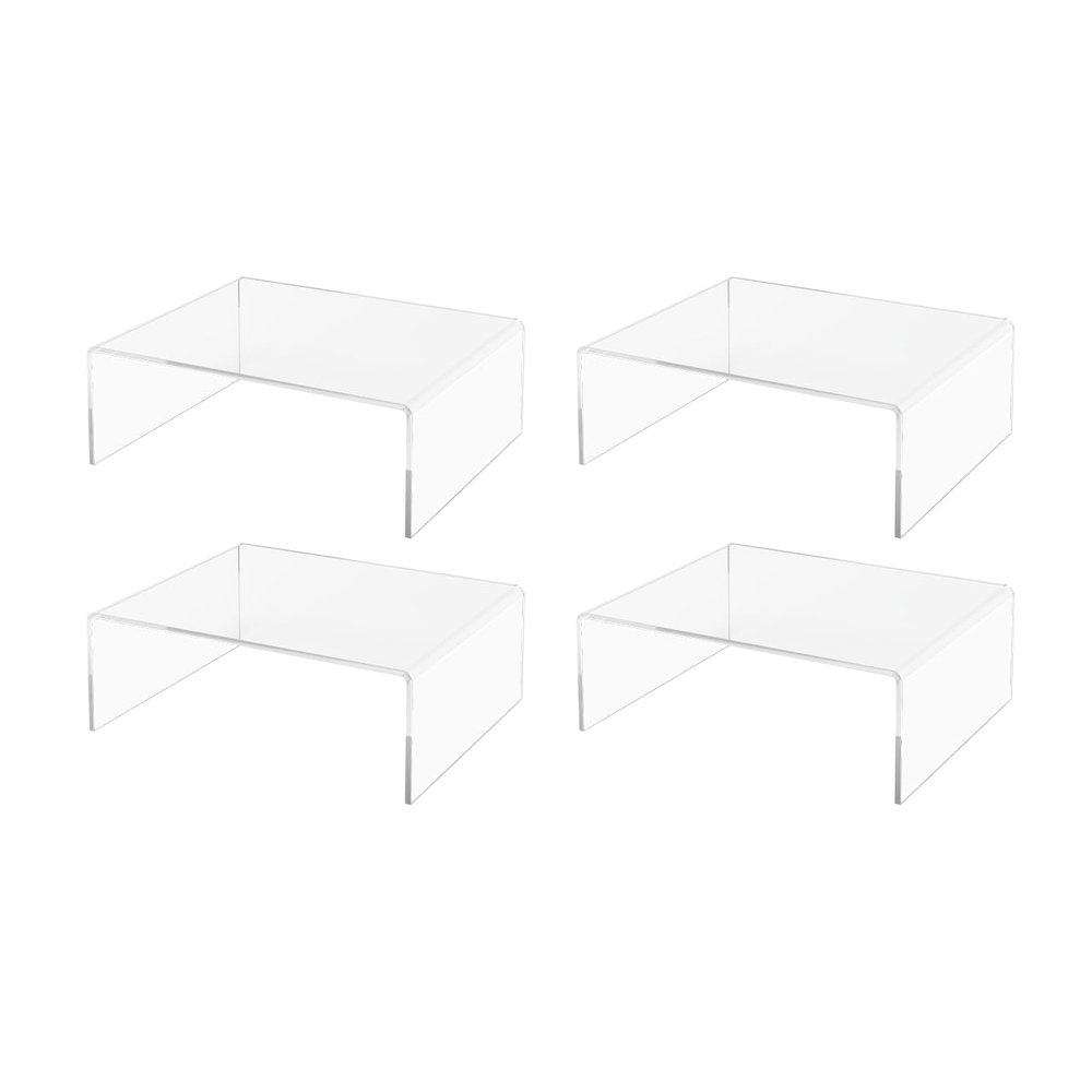 Marketing Holders 4 Pack Acrylic Riser Display Stands Clear 10" x 8" x 3" Retail Showcase Countertop Platform for Collectible Merchandise Figures and Figurines