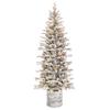 Puleo International 7.5ft Pre-Lit Potted Flocked Arctic Fir Pencil Christmas Tree with 230 Warm White Lights, 1943 Realistic Dense Snow Flocked Branch Tips, Easy Setup Artificial Trees, Sturdy Stand view 1
