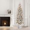 Puleo International 7.5ft Pre-Lit Potted Flocked Arctic Fir Pencil Christmas Tree with 230 Warm White Lights, 1943 Realistic Dense Snow Flocked Branch Tips, Easy Setup Artificial Trees, Sturdy Stand view 2