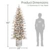 Puleo International 7.5ft Pre-Lit Potted Flocked Arctic Fir Pencil Christmas Tree with 230 Warm White Lights, 1943 Realistic Dense Snow Flocked Branch Tips, Easy Setup Artificial Trees, Sturdy Stand view 3