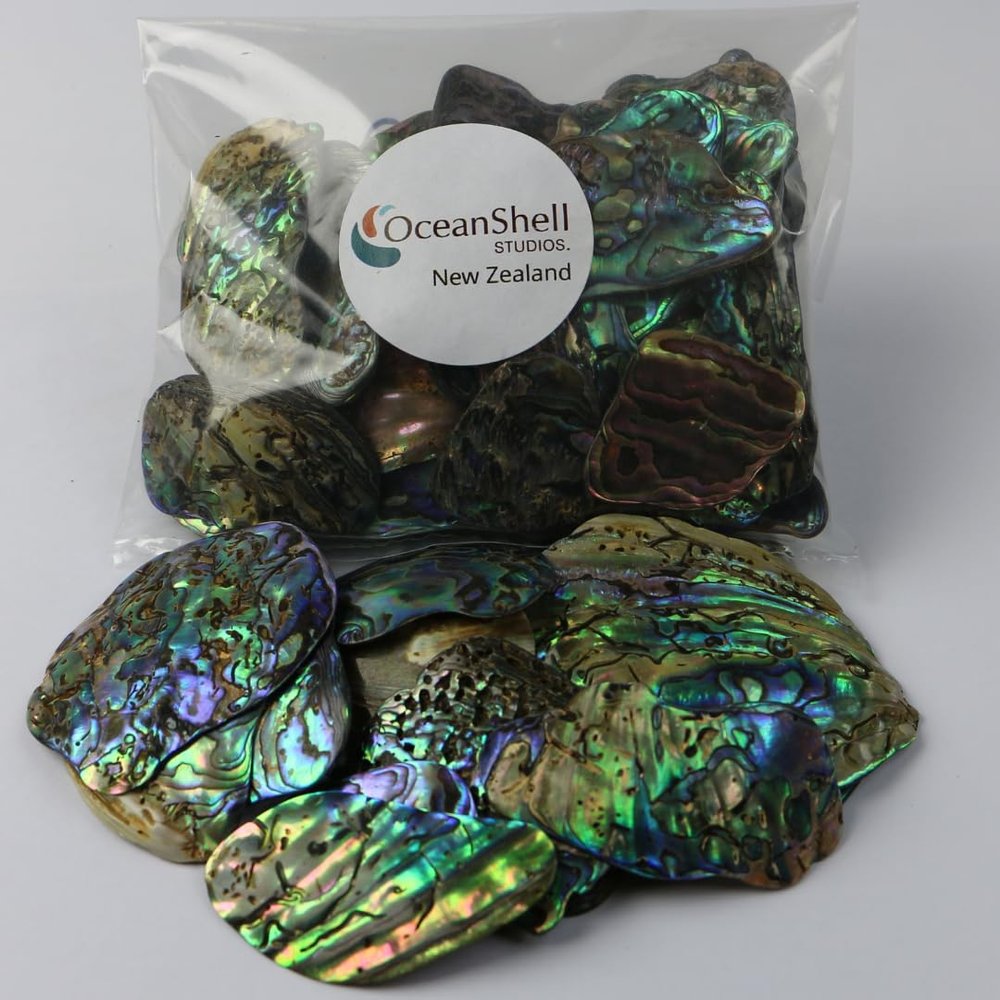 Abalone (Pua) Shell Pieces-7.05oz Pack-for Crafts, Jewelry Making, Resin Art, Inlay, Home Decorations, Fishtank Supplies, DIY Projects - Satin, Medium Medium Size 1"- 1.58" 7.05oz (200grams)