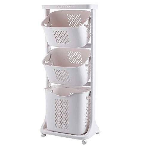 bretoes Manskskim Bathroom Laundry Basket 3 Layer Clothes Storage Basket Household Kitchen Shelf Fruit Stand Bathroom Simple Storage Shelf with Wheels
